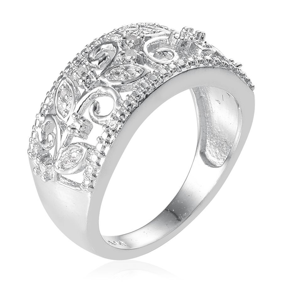 Diamond (Rnd) Leaves Band Ring in ION Plated Platinum Bond