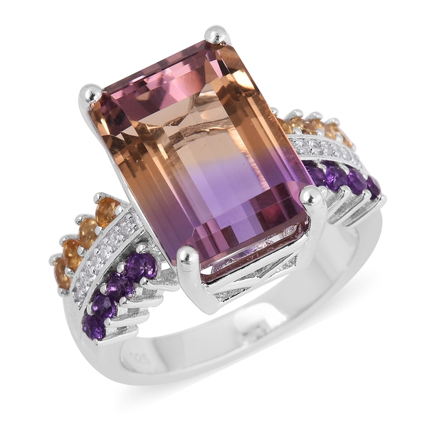 9.38 Ct Ametrine and Amethyst with Multi Gemstones Solitaire Design Ring in Sterling Silver 4.6 Gms