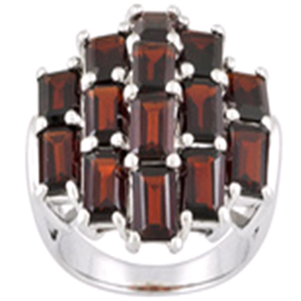 Mozambique Garnet (Oct) Cluster Ring in Rhodium Plated Sterling Silver 9.000 Ct.