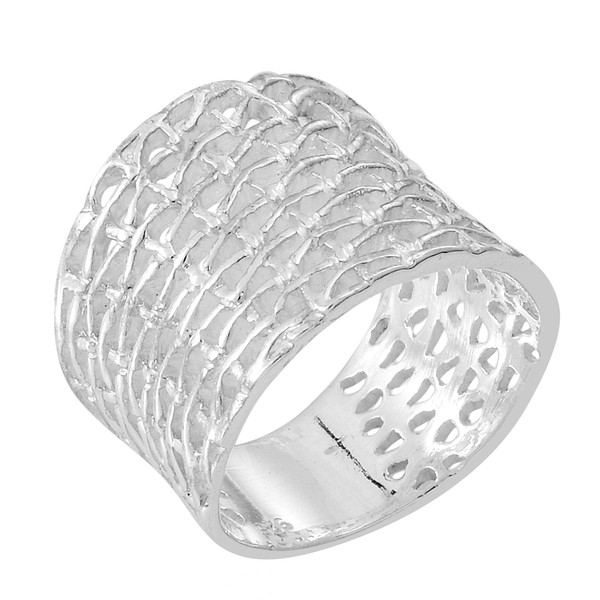 Thai Rhodium Plated Sterling Silver Weave Net Design Ring, Silver wt 5.00 Gms.