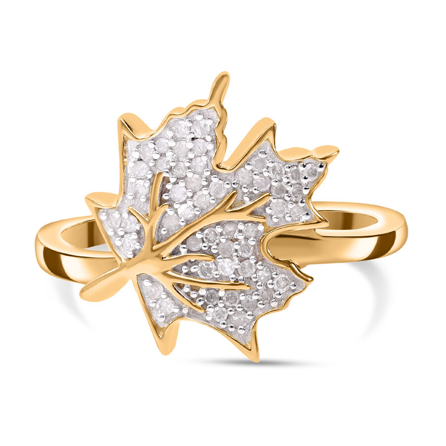 Diamond Maple Leaf Ring in 18K Vermeil YG Plated Sterling Silver 0.20 Ct.