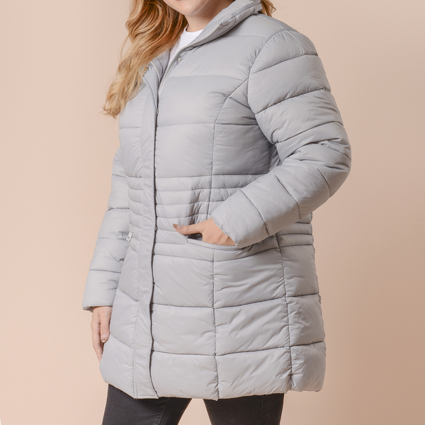 Winter Puffer Jacket with Middle Zip in Light Grey
