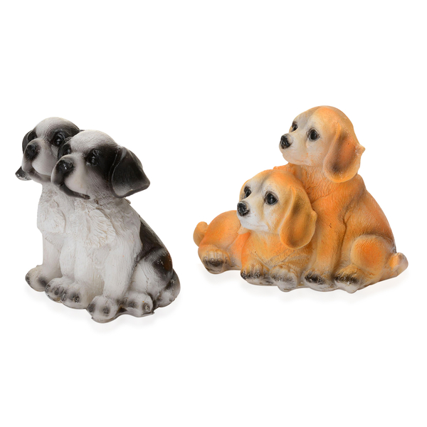 Set of 2 - Home Decor - Two Black and White, Two Light Orange and White Dog with Resin