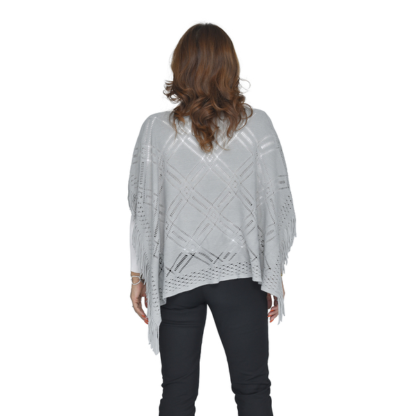 TAMSY 100% Acrylic Knitted Poncho (Size 85x60 Cm) - Grey