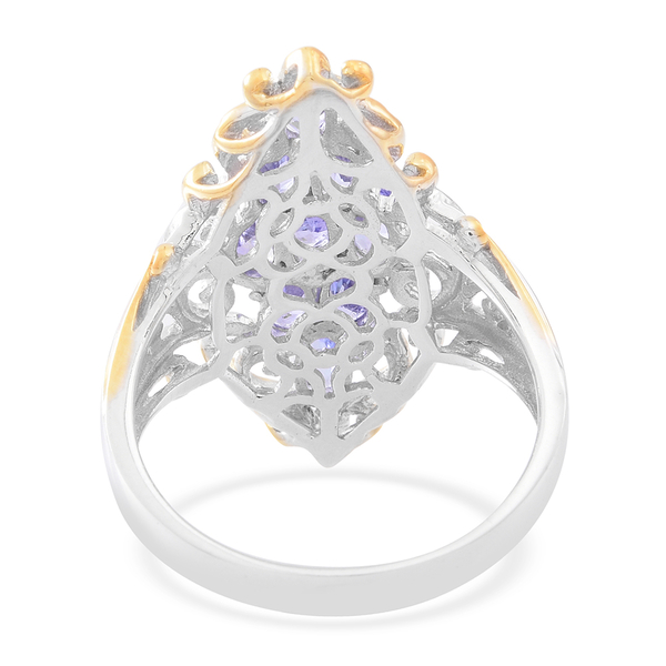 Designer Inspired Tanzanite (Ovl) Ring in Rhodium and Yellow Gold Overlay Sterling Silver 2.000 Ct.