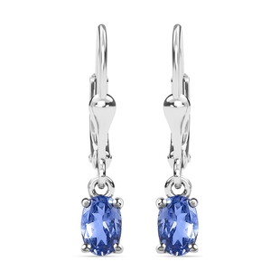 AA Tanzanite (Ovl) Lever Back Earrings in Platinum Overlay Sterling Silver