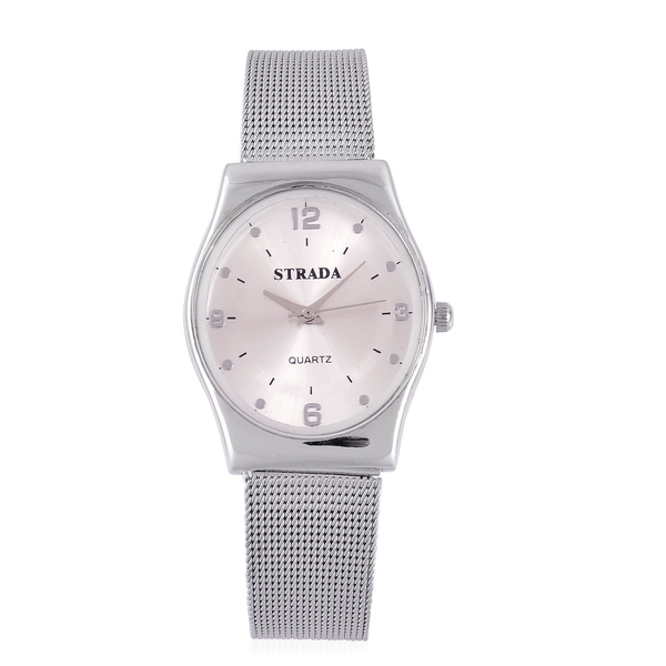 STRADA Japanese Movement Silver Dial Water Resistant Watch in Silver Tone with Stainless Steel Back 