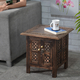 Square Knock Down Mango Wooden Crafted Table with Window Storage (Size 46 Cm)