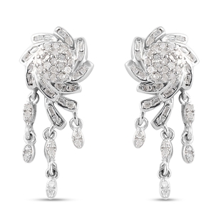 GP - Designer Inspired - Diamond Dangling Earrings (with Push Back) in Platinum Overlay Sterling Sil