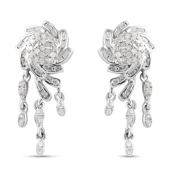 Designer Inspired - Diamond Dangling Earrings (with Push Back) in Platinum Overlay Sterling Silver 0