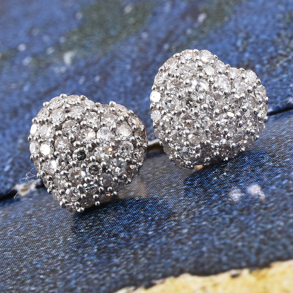 9K Yellow Gold SGL Certified Diamond (Rnd) (I2-I3/G-H) Heart Stud Earrings (with Push Back) 1.000 Ct.