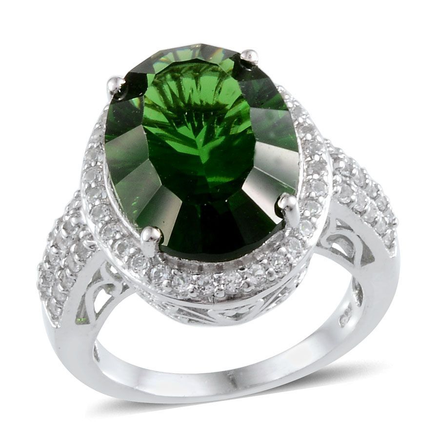 Helenite (Ovl 10.00 Ct), White Topaz Ring in Platinum Overlay Sterling Silver 11.000 Ct.