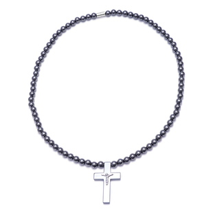 Hematite Beads Cross Charm Necklace (Size 26) with Magnetic Lock 645.50 Ct.
