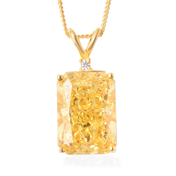 ELANZA Simulated Yellow Sapphire and Simulated Diamond Pendant With Chain in Yellow Gold Overlay Ste