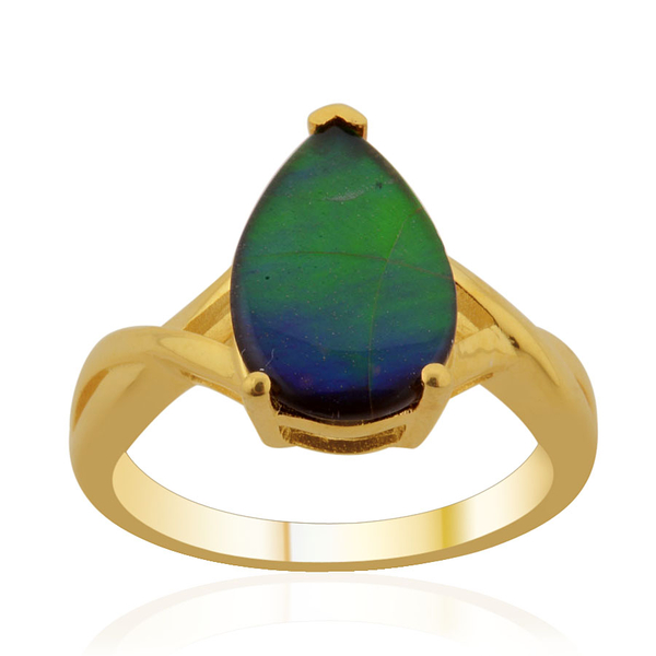 Canadian Ammolite (Pear) Solitaire Ring in 14K Gold Overlay Sterling Silver 2.250 Ct.