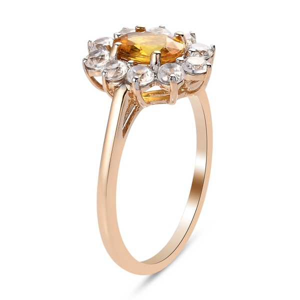 9K Yellow Gold AA Yellow Sapphire and Natural Cambodian Zircon Ring 1.45 Ct