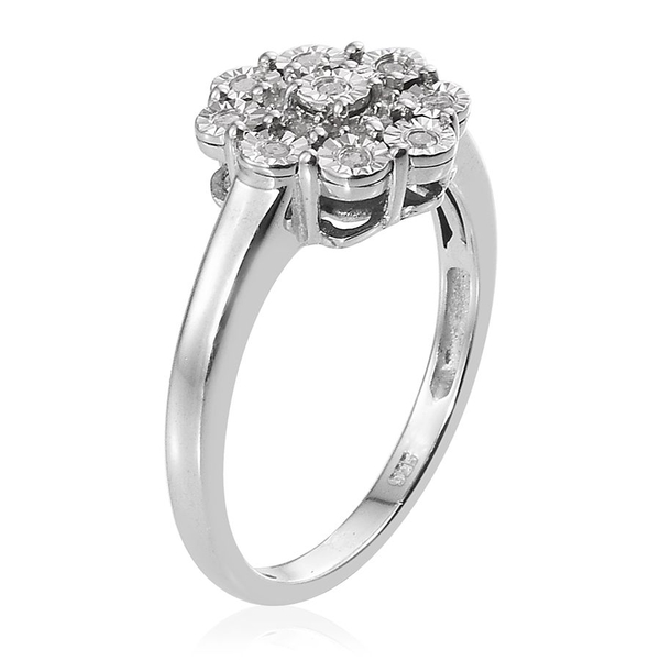 Diamond (Rnd) Floral Ring in Platinum Overlay Sterling Silver 0.250 Ct.