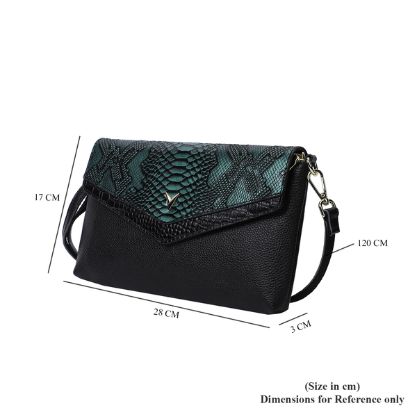 Sencillez Genuine Leather Snake Print Bag (Size 28x3x17cm) - Black & Green
