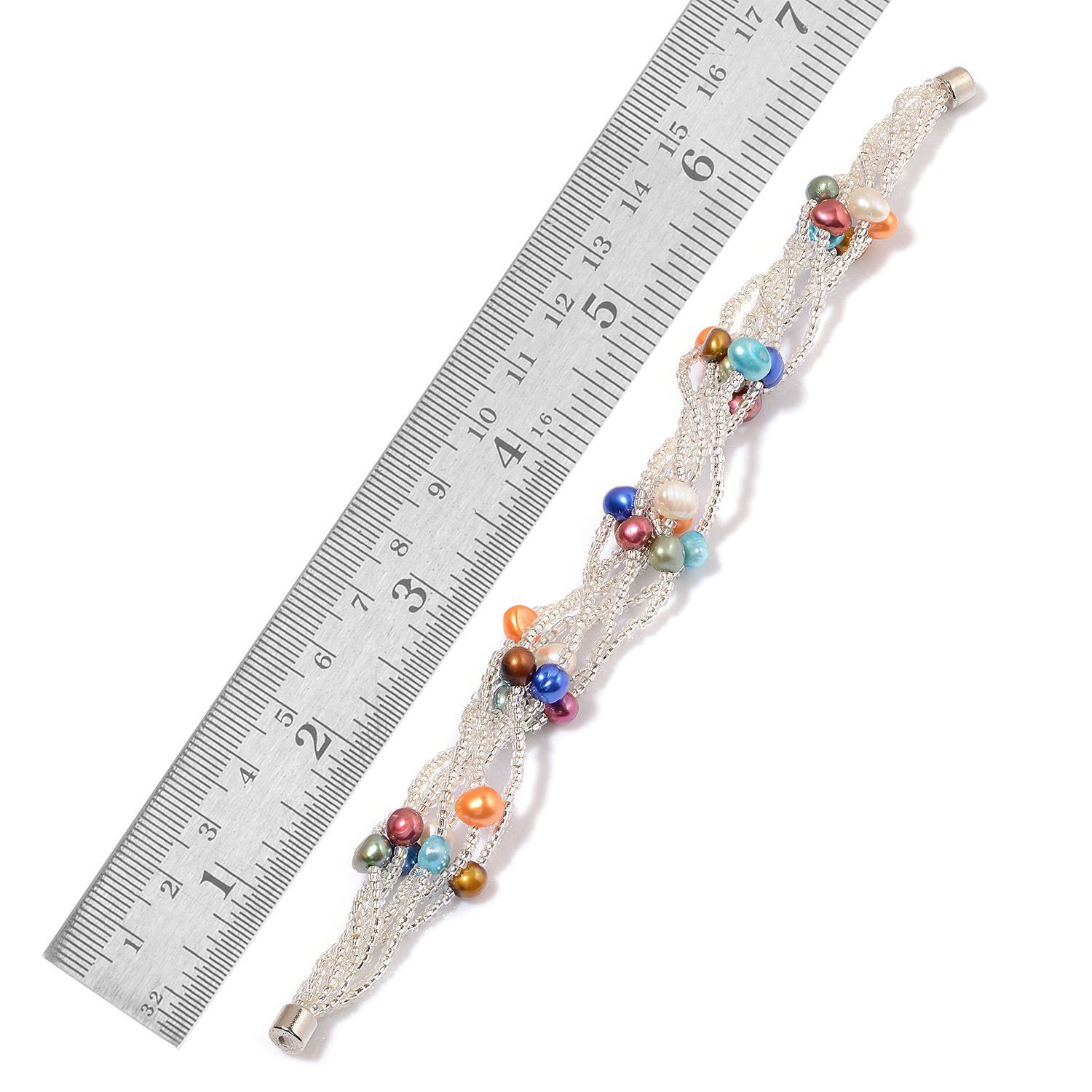 Fresh Water Multi Colour Pearl and White Glass Necklace (Size 18) and Bracelet (Size 7.50) in Silver Tone 37.000 Ct.