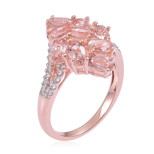 Very Limited Edition- Marropino Morganite (Ovl), Natural White Cambodian Zircon Ring in Rose Gold Overlay Sterling Silver 2.150 Ct.