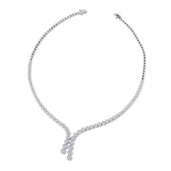 ELANZA AAA Simulated White Diamond Necklace (Size 18) in Rhodium Plated Sterling Silver
