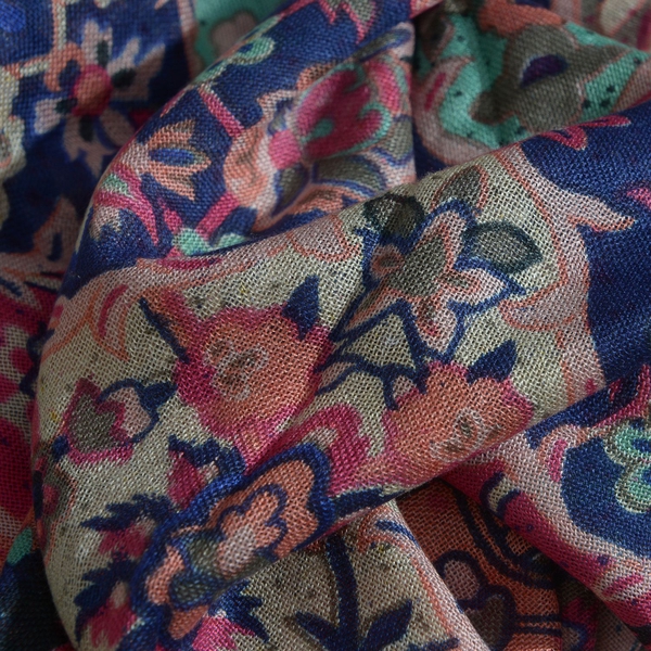 100% Viscose Blue and Multi Colour Printed Scarf (Size 180x55 Cm)