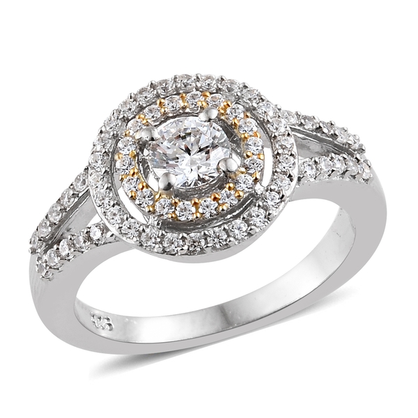 Lustro Stella Made with Finest CZ Halo Ring in Gold and Platinum Plated Silver