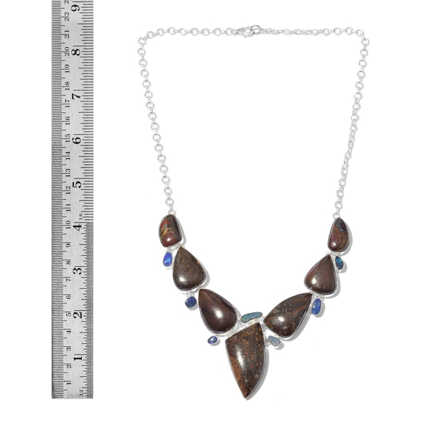 One Off A Kind- Australian Boulder Opal Rock and Opal Double Necklace (Size 18) in Sterling Silver 151.050 Ct. Silver wt 23.59 Gms.