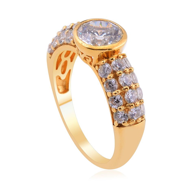 Lustro Stella - 14K Gold Overlay Sterling Silver (Rnd) Ring Made with Finest CZ 3.480 Ct.