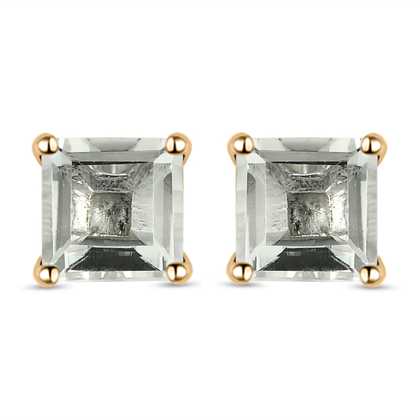 Prasiolite Solitaire Stud Earrings (with Push Back) in 14K Gold Overlay Sterling Silver 2.23 Ct.