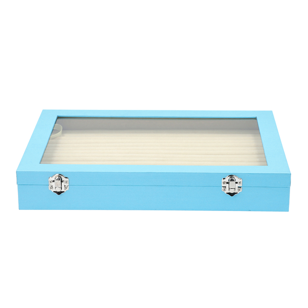 150 Slot Ring Box with Acrylic Window and Anti Tarnish Lining Trinket Jewellery Organiser (Size 35x24x5 Cm) - Sky Blue