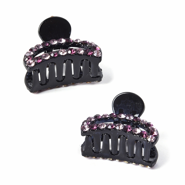 Set of 2 - Crystal Studded Small Hair Claw Clip - Light and Dark Purple