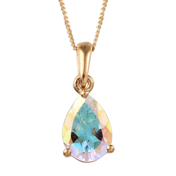 Mercury Mystic Topaz (Pear) Solitaire Pendant With Chain in 14K Gold Overlay Sterling Silver 1.900 C