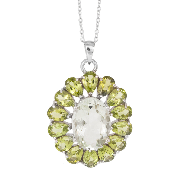 Green Amethyst (Ovl 5.00 Ct), Hebei Peridot Pendant With Chain in Sterling Silver 10.500 Ct.