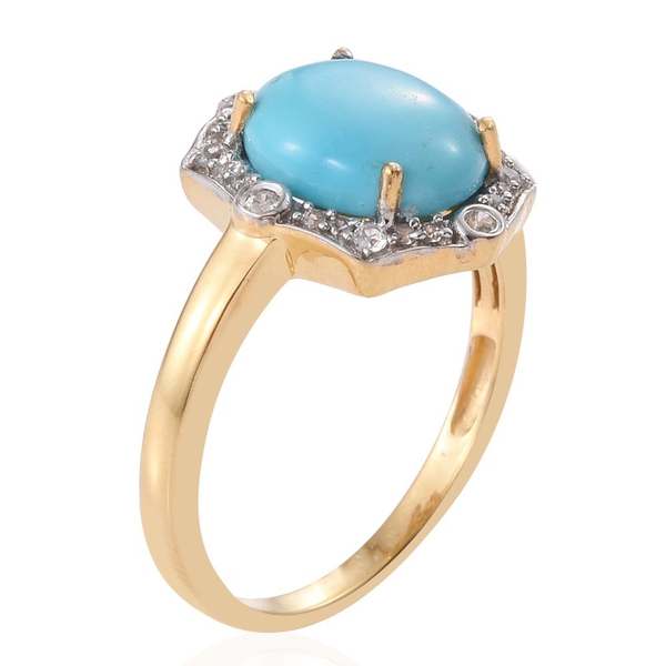 AAA Arizona Sleeping Beauty Turquoise (Ovl 3.05 Ct), Natural Cambodian Zircon Ring in 14K Gold Overlay Sterling Silver 3.250 Ct.