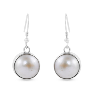 Royal Bali Collection -White Mabe Pearl Hook Earrings in Sterling Silver