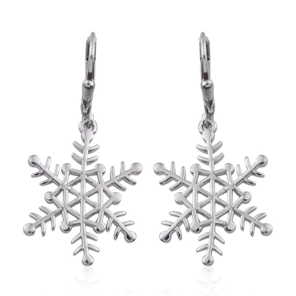 Platinum Overlay Sterling Silver Snowflake Lever Back Earrings, Silver wt 5.21 Gms.