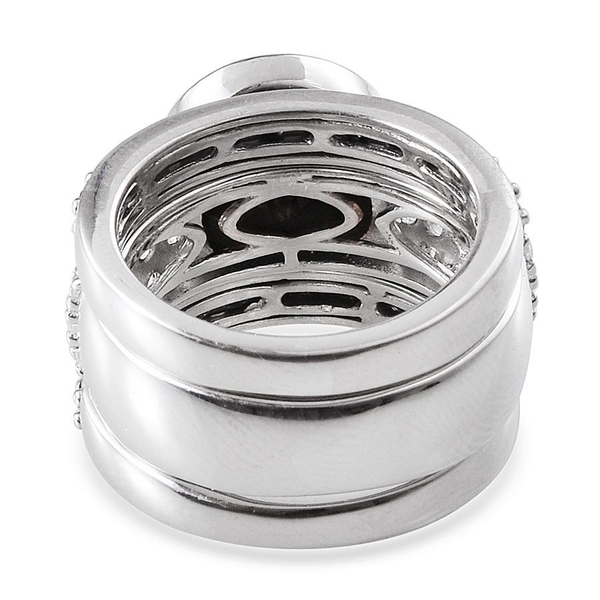 Boi Ploi Black Spinel (Rnd 6.00 Ct), White Topaz 3 Ring Set in Platinum Overlay Sterling Silver 8.750 Ct.