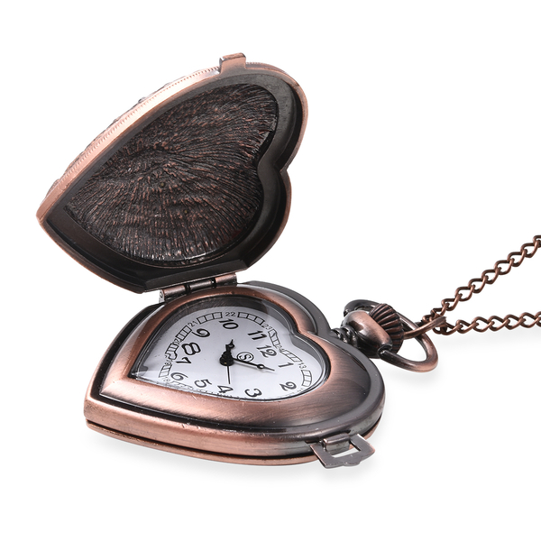 STRADA Japanese Movement Simulated Ruby (Mrq), Multicolour Austrian Crystal Water Resistant Heart Pocket Watch with Chain in Rose Gold Plated