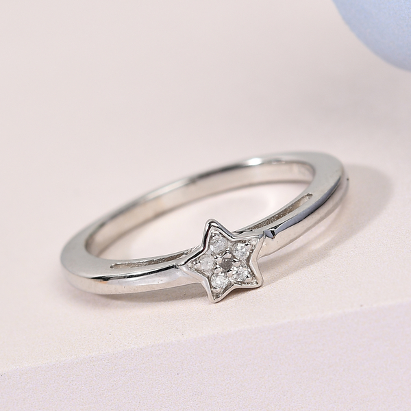 Diamond Star Stackable Platinum Overlay Sterling Silver
