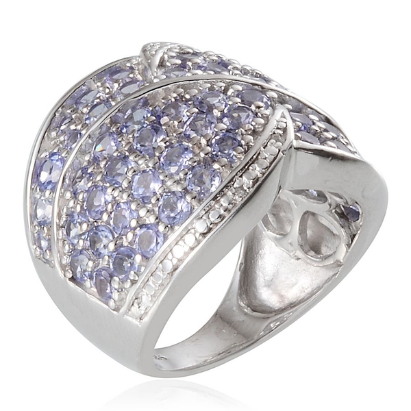 Tanzanite (Rnd), Diamond Cluster Ring in Platinum Overlay Sterling Silver 3.530 Ct.