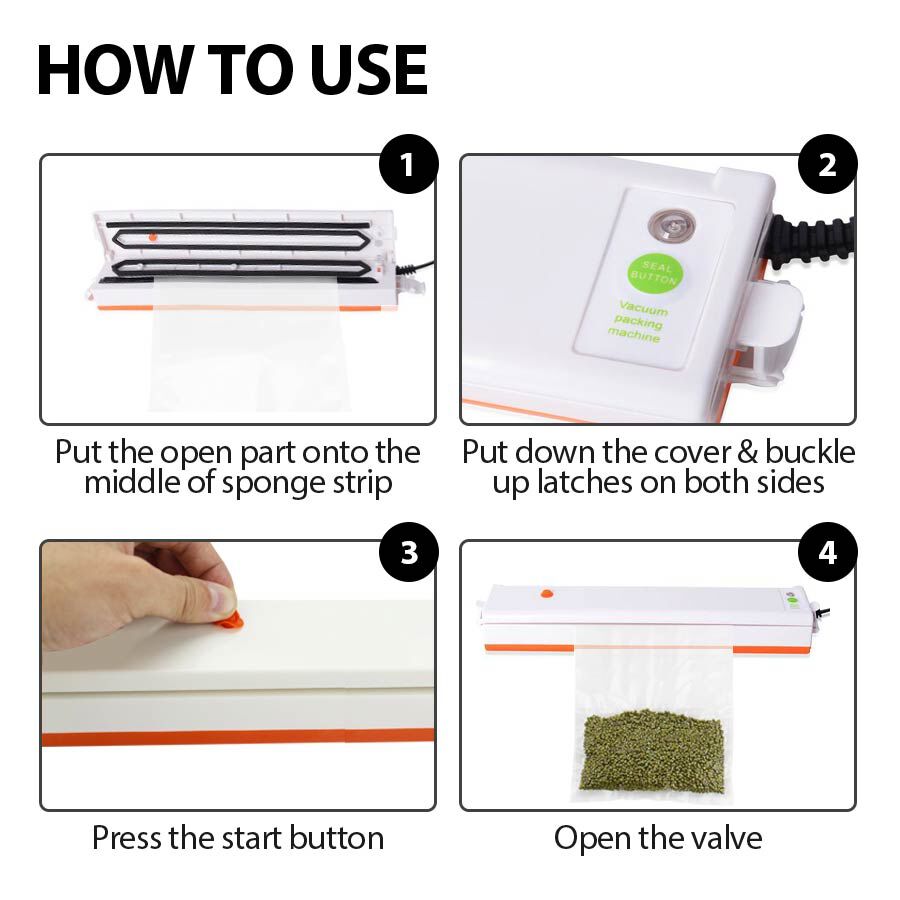 Multi-Functional Food Vacuum Sealer Machine With 2 Spare Sponges, One-touch automatic,10x Vacuum Bags With Intelligent LED Indicator Lights