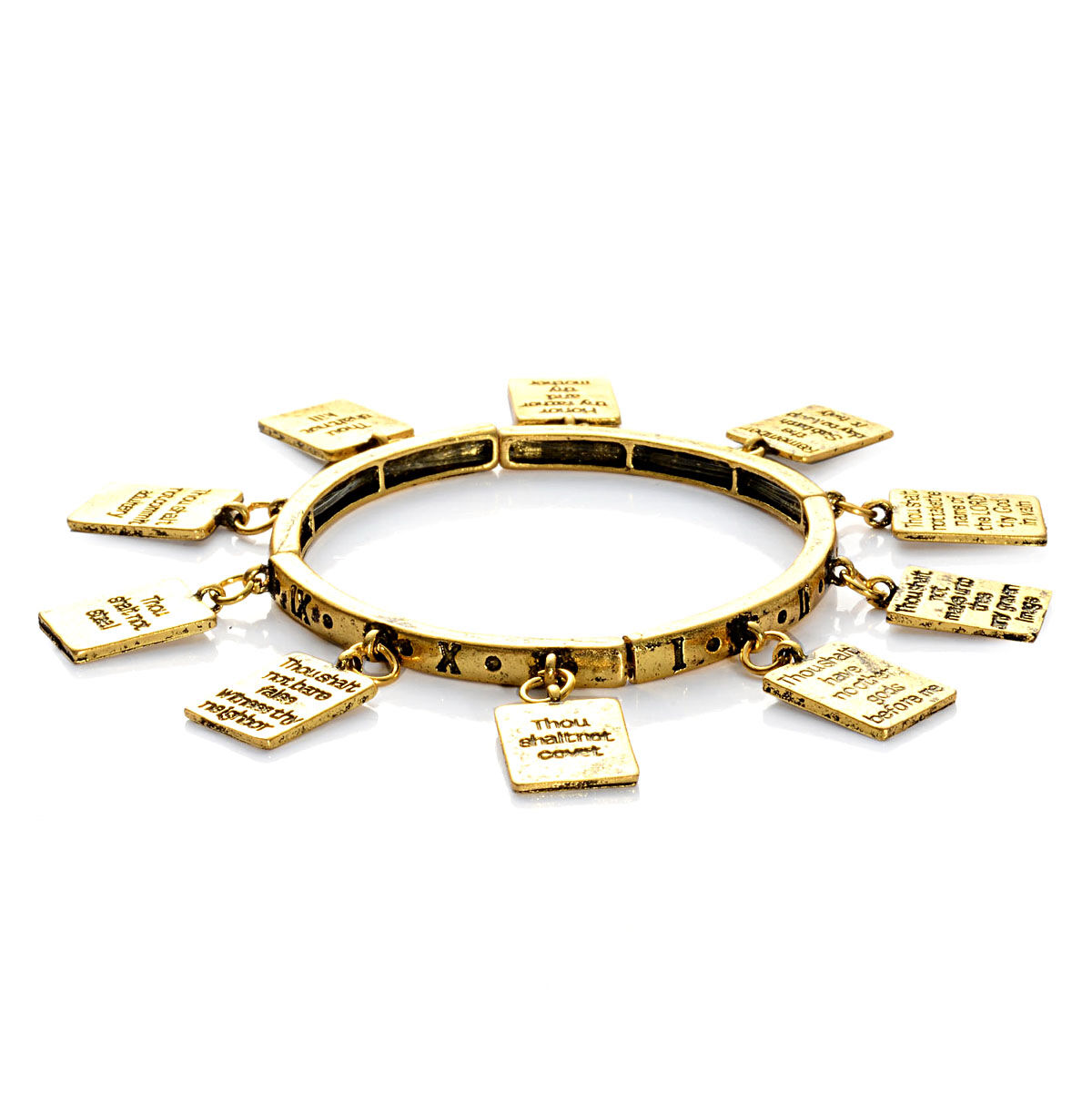 Ten Commandments Charm Bracelet in Gold Tone (Size 7.5)