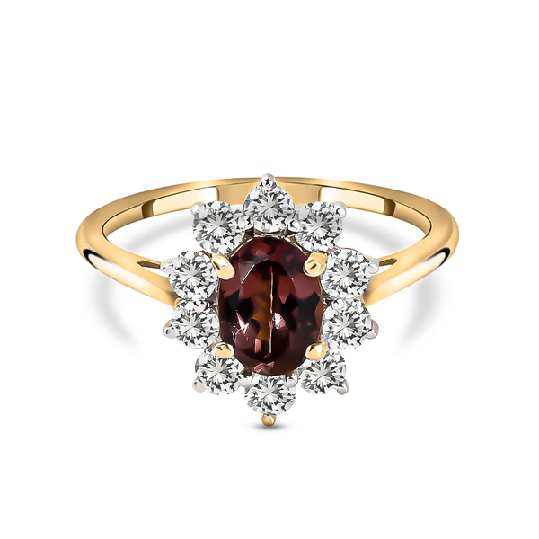 Color Change Garnet and Cambodian Zircon Halo Ring in 9K Yellow Gold,1.50 Ct