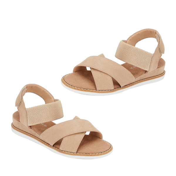 Crossover Strap Sandal with Velcro Closure (Size 3) - Mocha