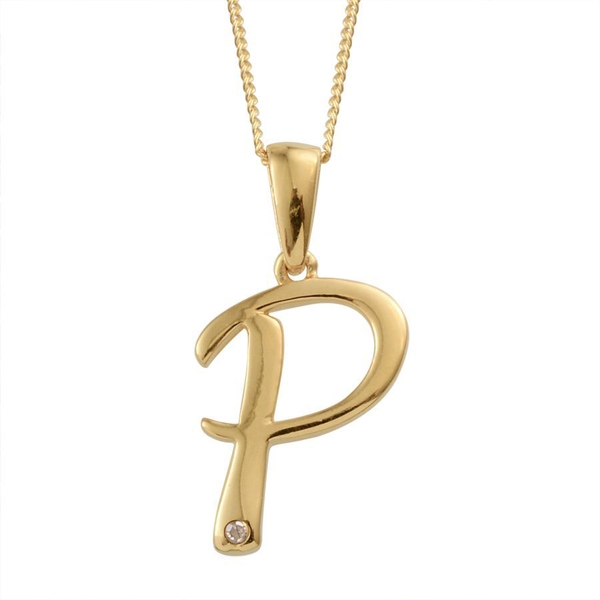 Diamond (Rnd) Initial P Pendant With Chain in Yellow Gold Overlay Sterling Silver