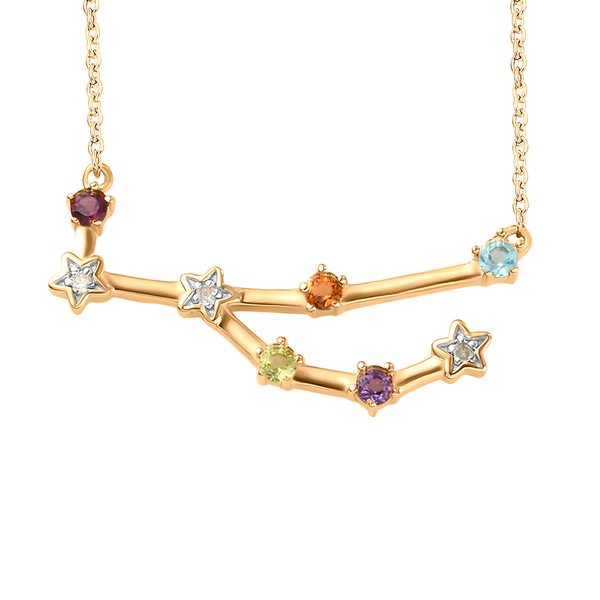 Diamond and Multi Gemstones Necklace (Size 18 with 2 inch Extender ) in 14K Gold Overlay Sterling