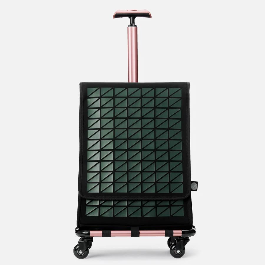 FARINO Unique Top-Loading Bag On 360 Rollerblade Spinner Wheel in Green and Rose Gold