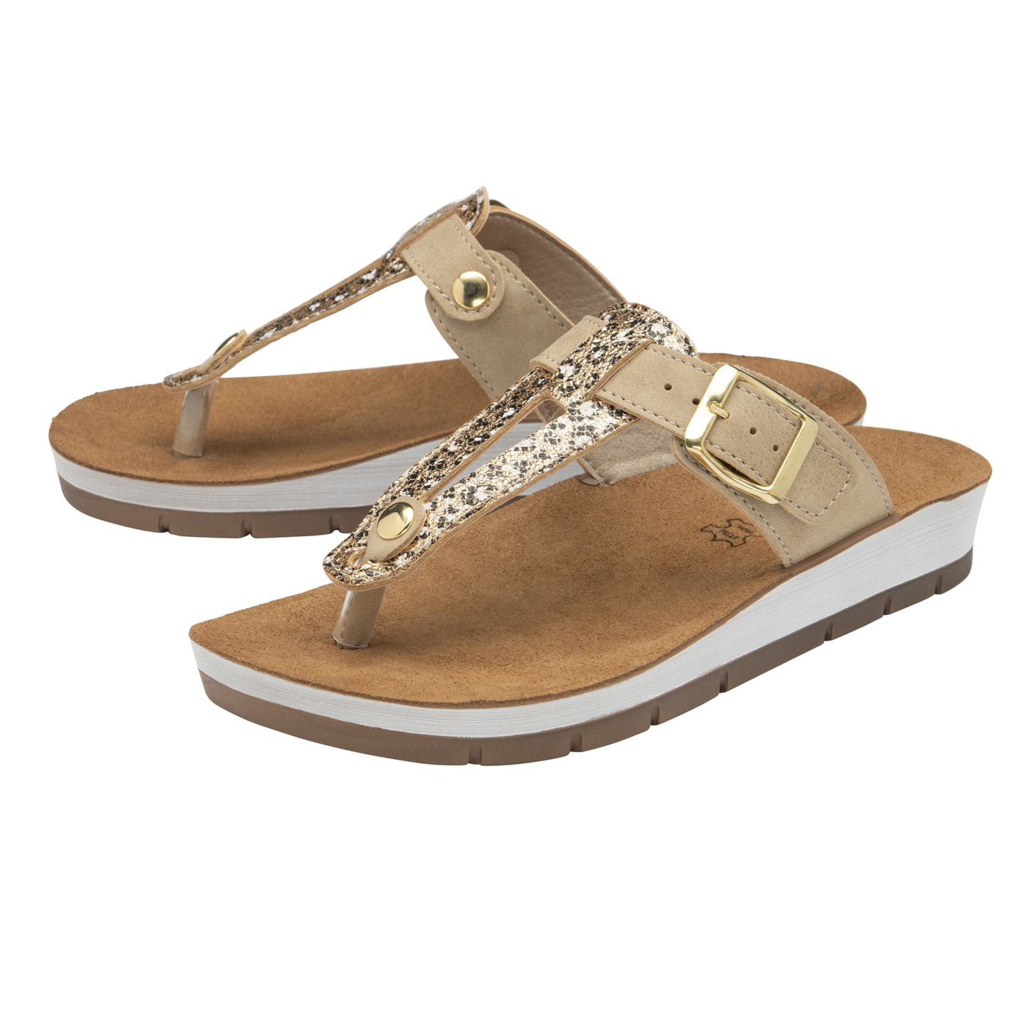 LOTUS Palermo Glitter and Buckle Detailing Women's Sandals - Gold