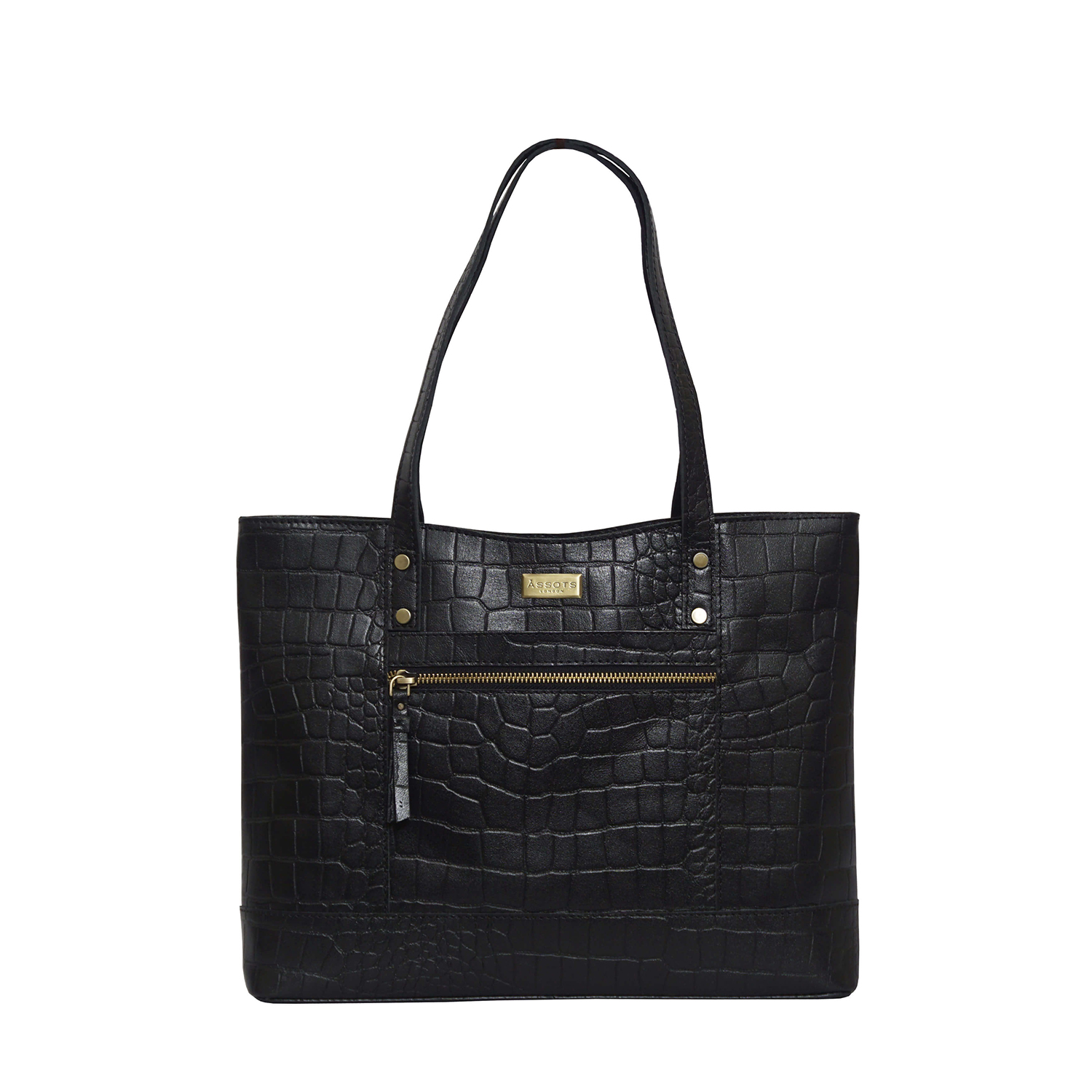 ASSOTS LONDON Helena Genuine Croc Leather Handbag - Black